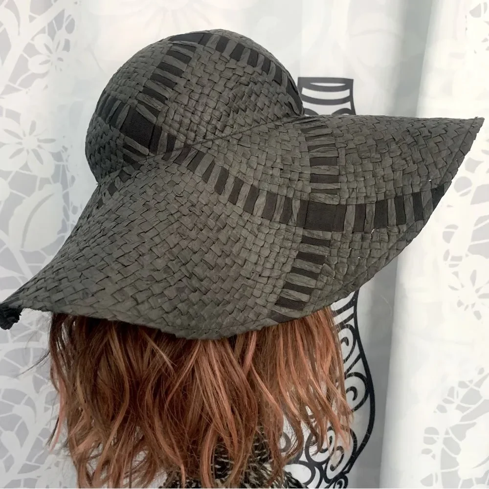 Unbranded Black Woven Floppy Sun Hat Size OS